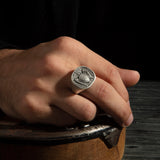 St. Michael Shield Signet Silver Ring - Archangel Michael Ring