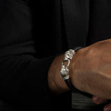 Men’s Black Braided Leather Bracelet with Sterling Silver Lion Heads
