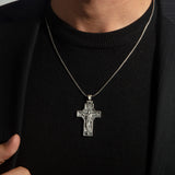 Sterling Silver Jesus Cross Necklace for Men - Risen Jesus Pendant