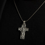 Sterling Silver Jesus Cross Necklace for Men - Risen Jesus Pendant