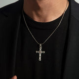 Men’s Sterling Silver Cross Necklace with Garnet & White Zircons