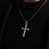 Men’s Sterling Silver Cross Necklace with Garnet & White Zircons