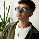 Sterling Silver Jesus Cross Necklace for Men - Risen Jesus Pendant