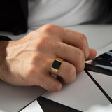 Men’s Black Onyx Square Gold Ring – Solid 10K, 14K & 18K Gold