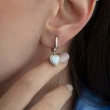 Heart Shaped White Opal Earrings