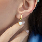 Heart Shaped White Opal Earrings