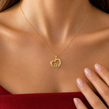 Double Heart Necklace with Diamond in gold, worn