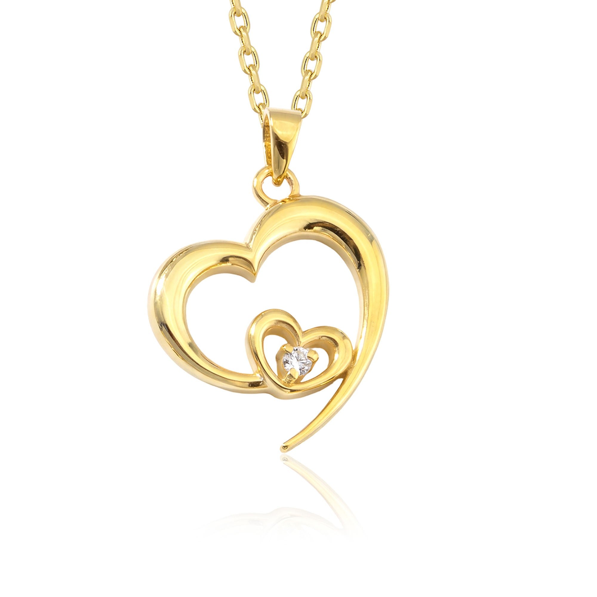 Double Heart Necklace with Diamond in gold