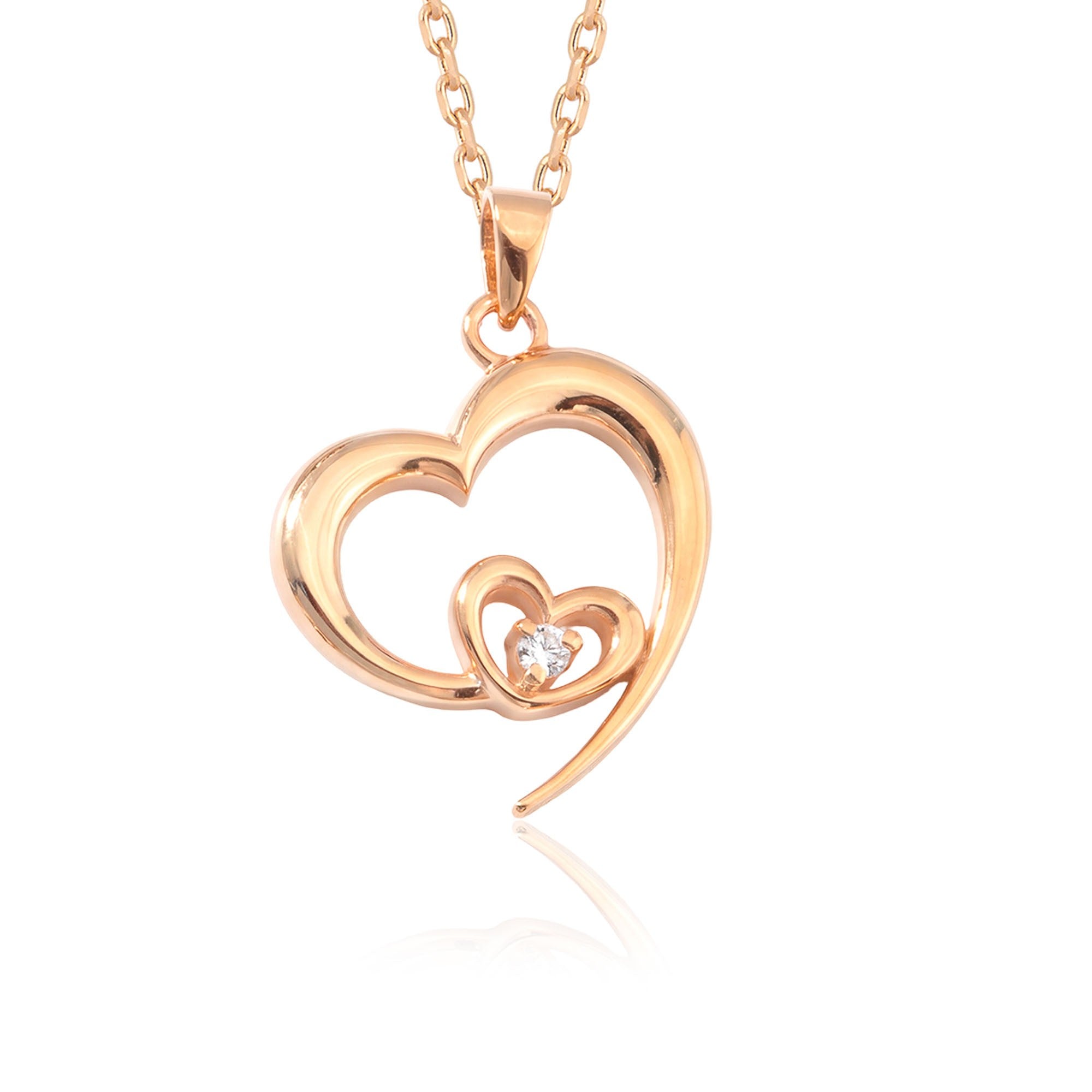 Double Heart Necklace with Diamond in rose gold