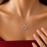 Double Heart Necklace with Diamond in silver, worn