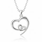 Double Heart Necklace with Diamond in silver
