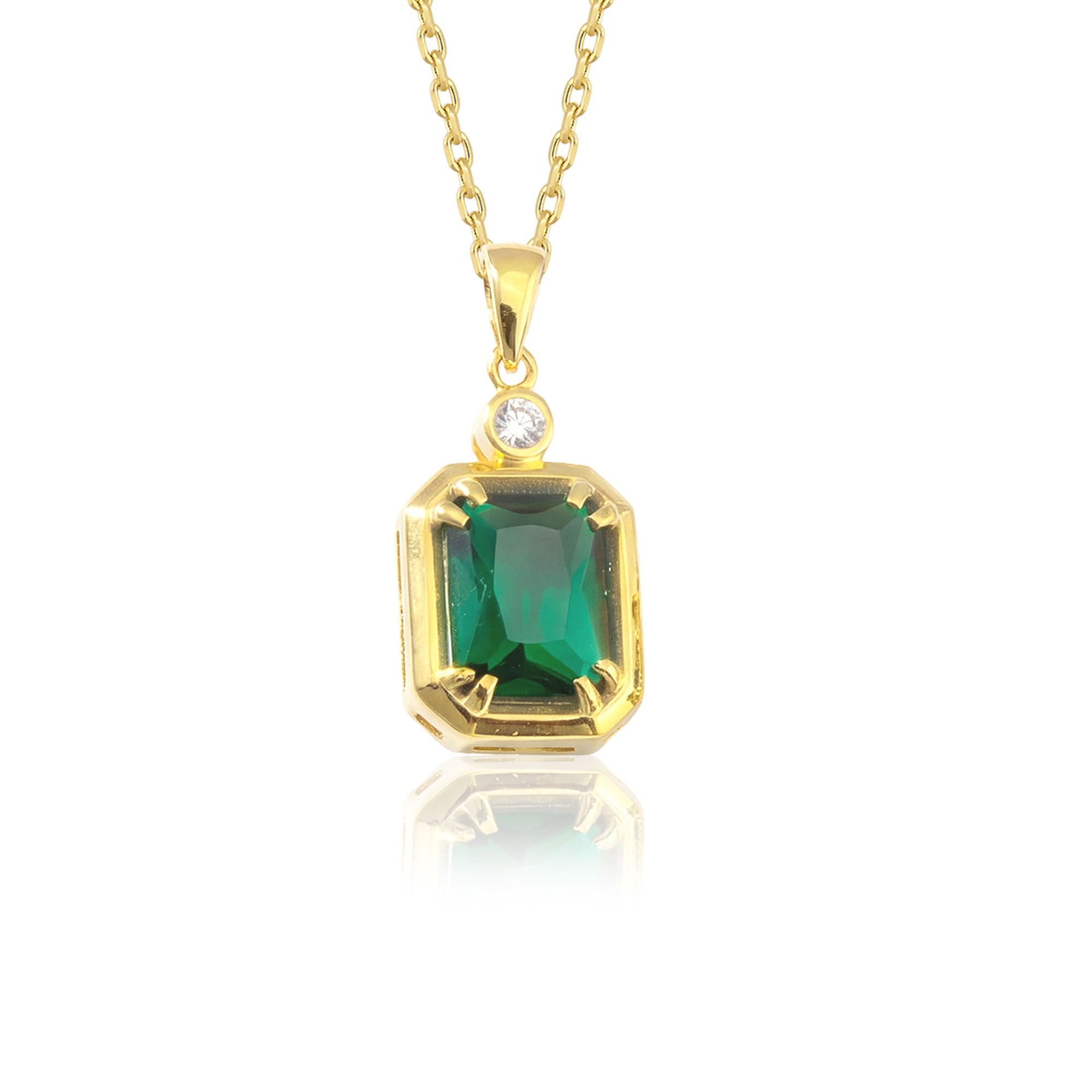 Emerald Cut Emerald Necklace with Diamond in gold