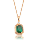 Emerald Cut Emerald Necklace with Diamond in rose gold