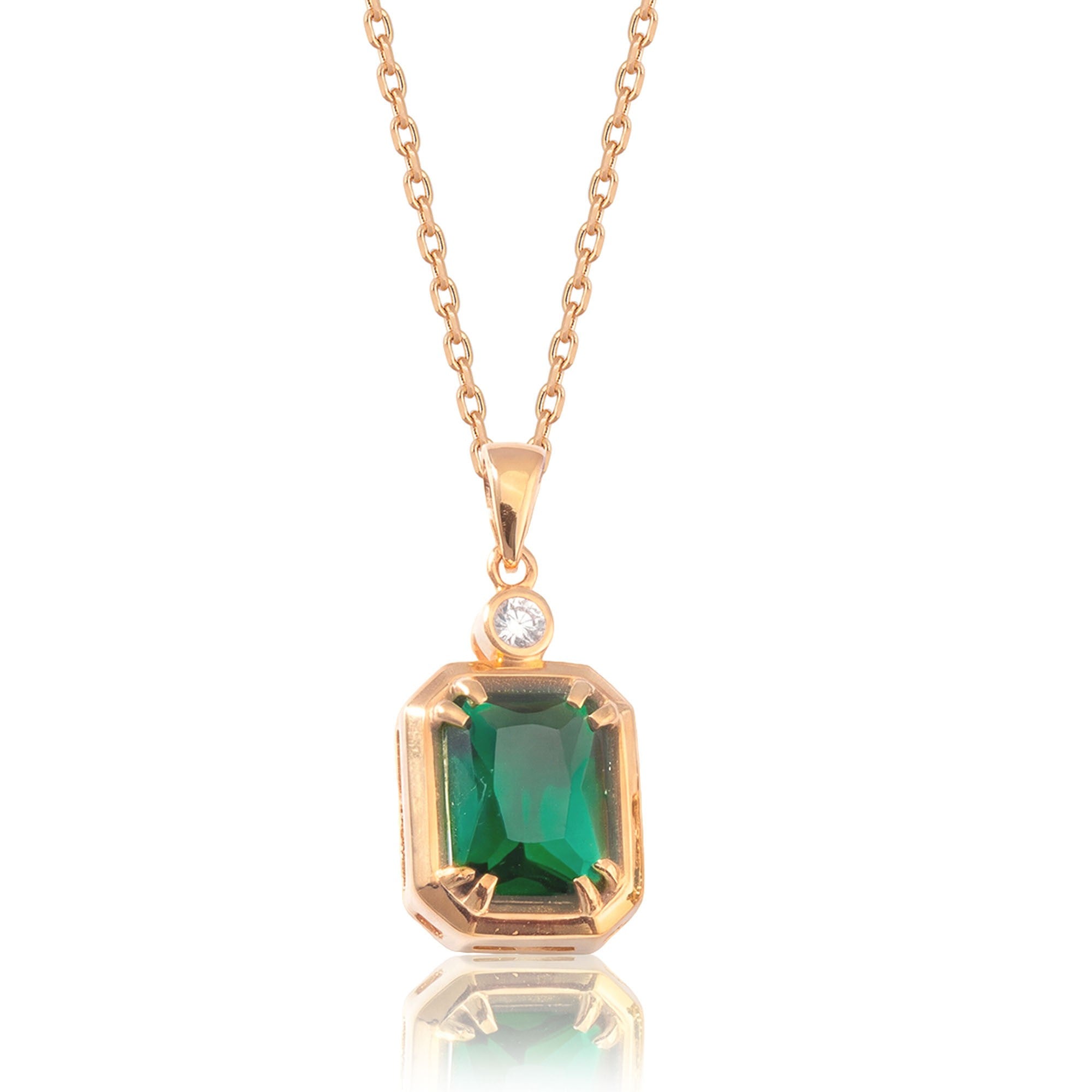Emerald Cut Emerald Necklace with Diamond in rose gold