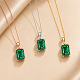 Emerald Cut Emerald Solitaire Necklace in silver, gold and rose gold