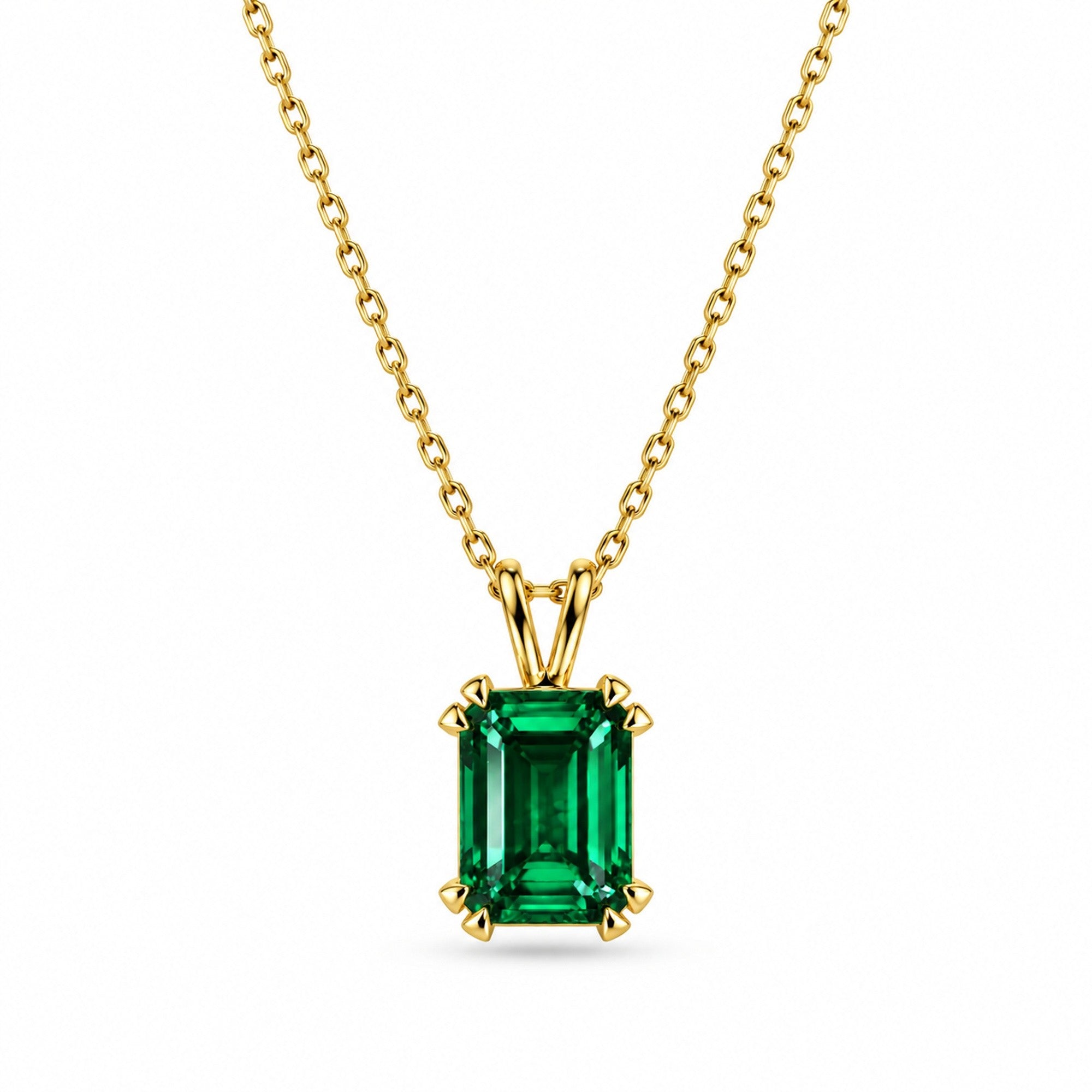 Emerald Cut Emerald Solitaire Necklace in gold