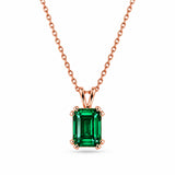 Emerald Cut Emerald Solitaire Necklace in rose gold