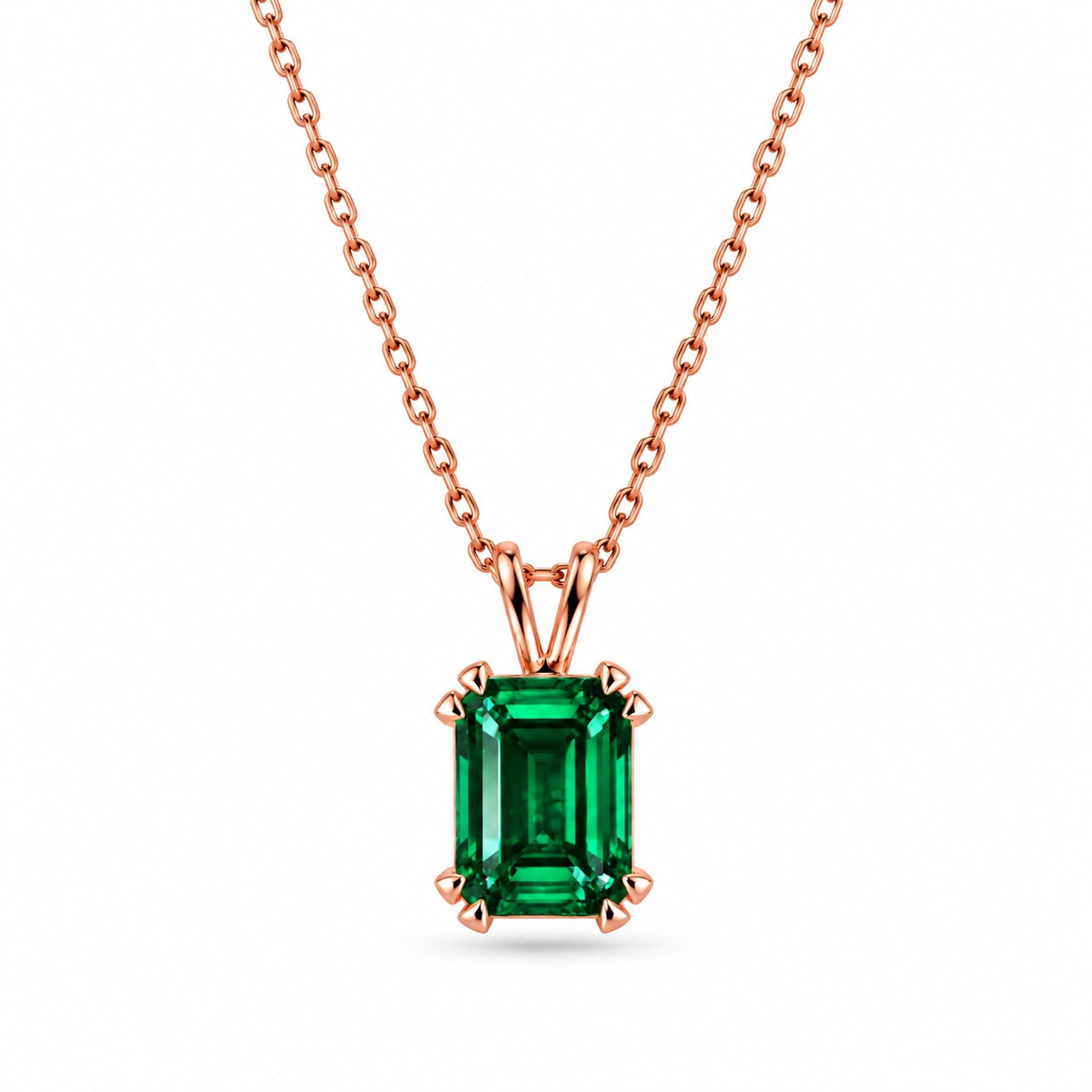 Emerald Cut Emerald Solitaire Necklace in rose gold