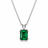 Emerald Cut Emerald Solitaire Necklace in silver