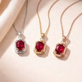 Emerald Cut Ruby Necklace with Diamond in silver, gold and rose gold