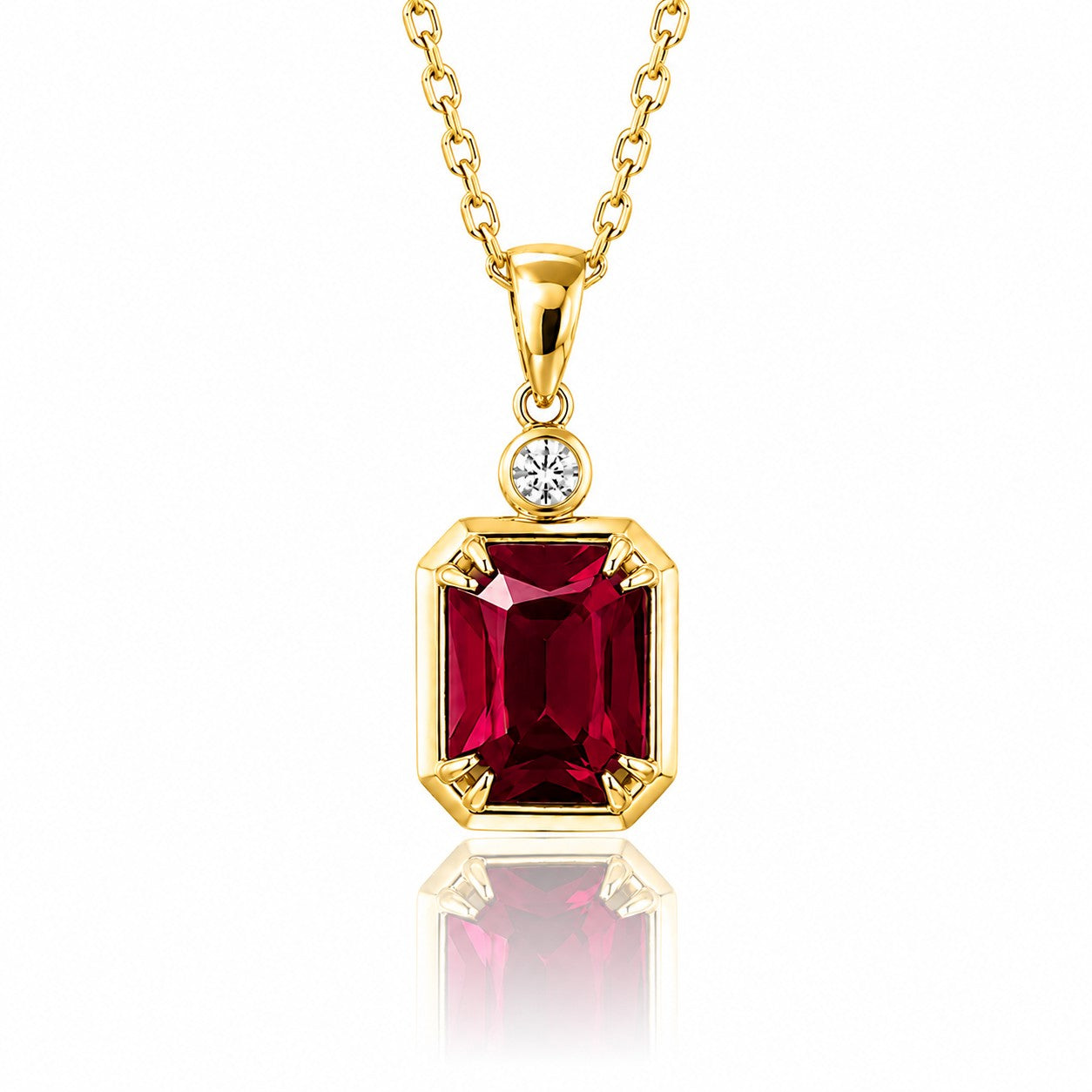 Emerald Cut Ruby Necklace with Diamond in gold