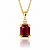 Emerald Cut Ruby Necklace with Diamond in gold