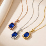 Emerald Cut Sapphire Necklace with Diamond in silver, gold and rose gold