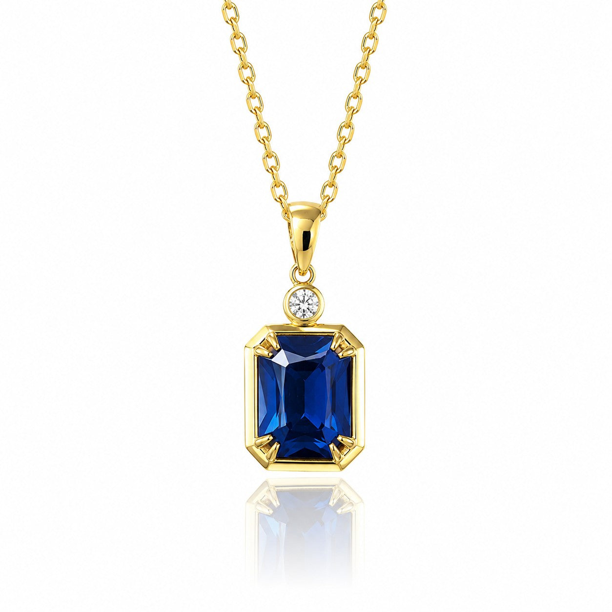 Emerald Cut Sapphire Necklace with Diamond in gold