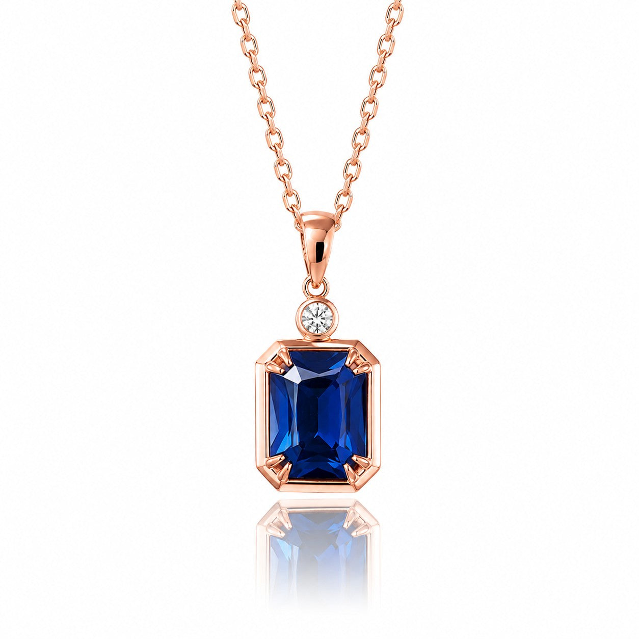 Emerald Cut Sapphire Necklace with Diamond in rose gold