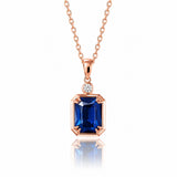 Emerald Cut Sapphire Necklace with Diamond in rose gold