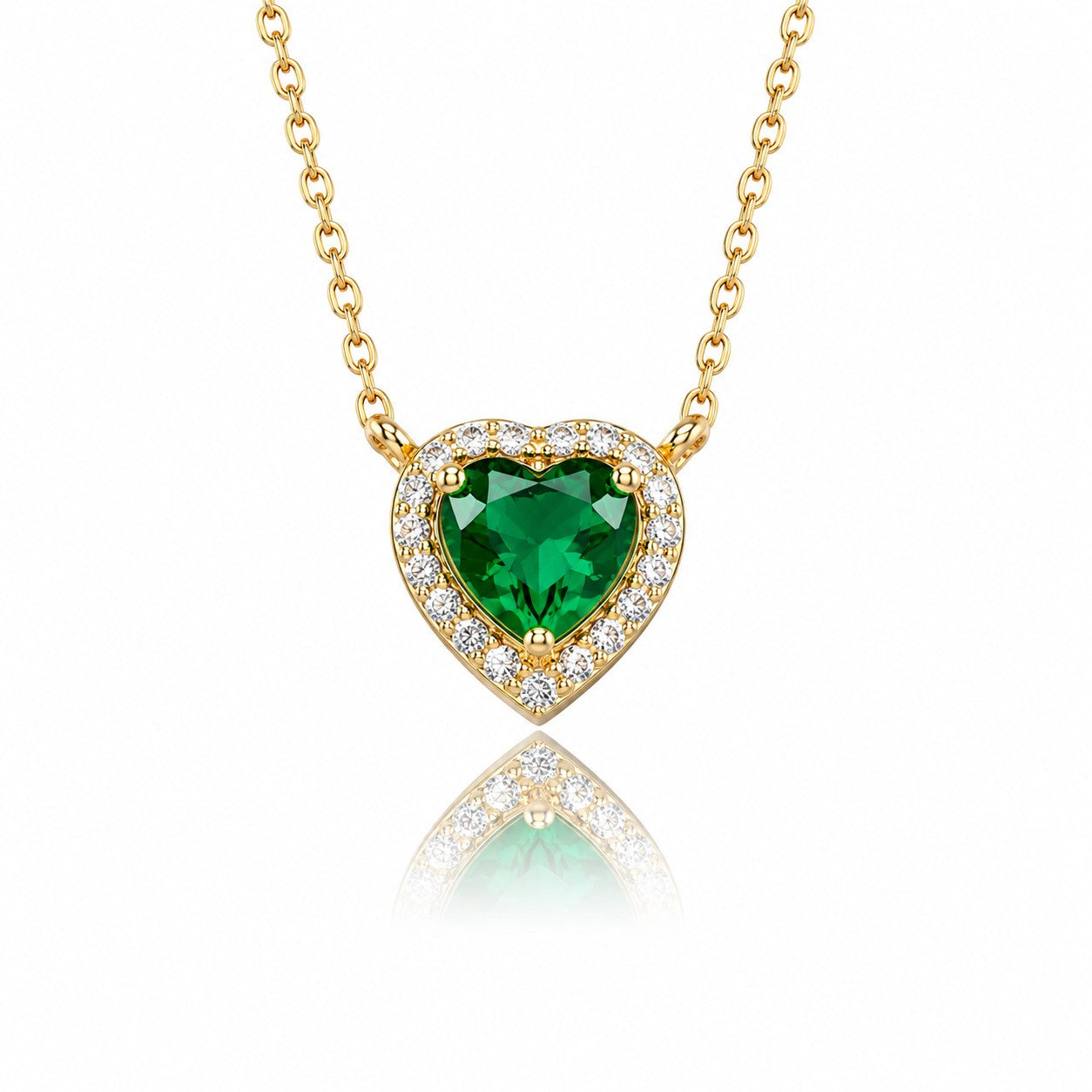 Heart Emerald Halo Necklace in gold
