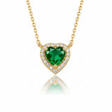 Heart Emerald Halo Necklace in gold