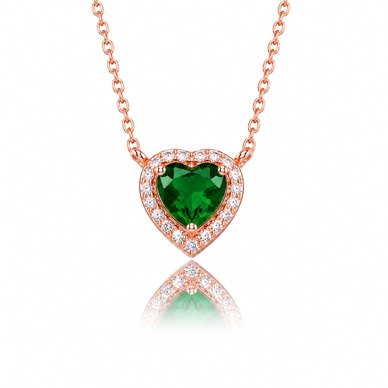Heart Emerald Halo Necklace in rose gold