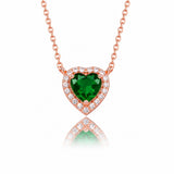 Heart Emerald Halo Necklace in rose gold