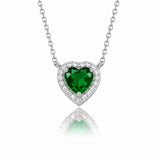 Heart Emerald Halo Necklace in silver