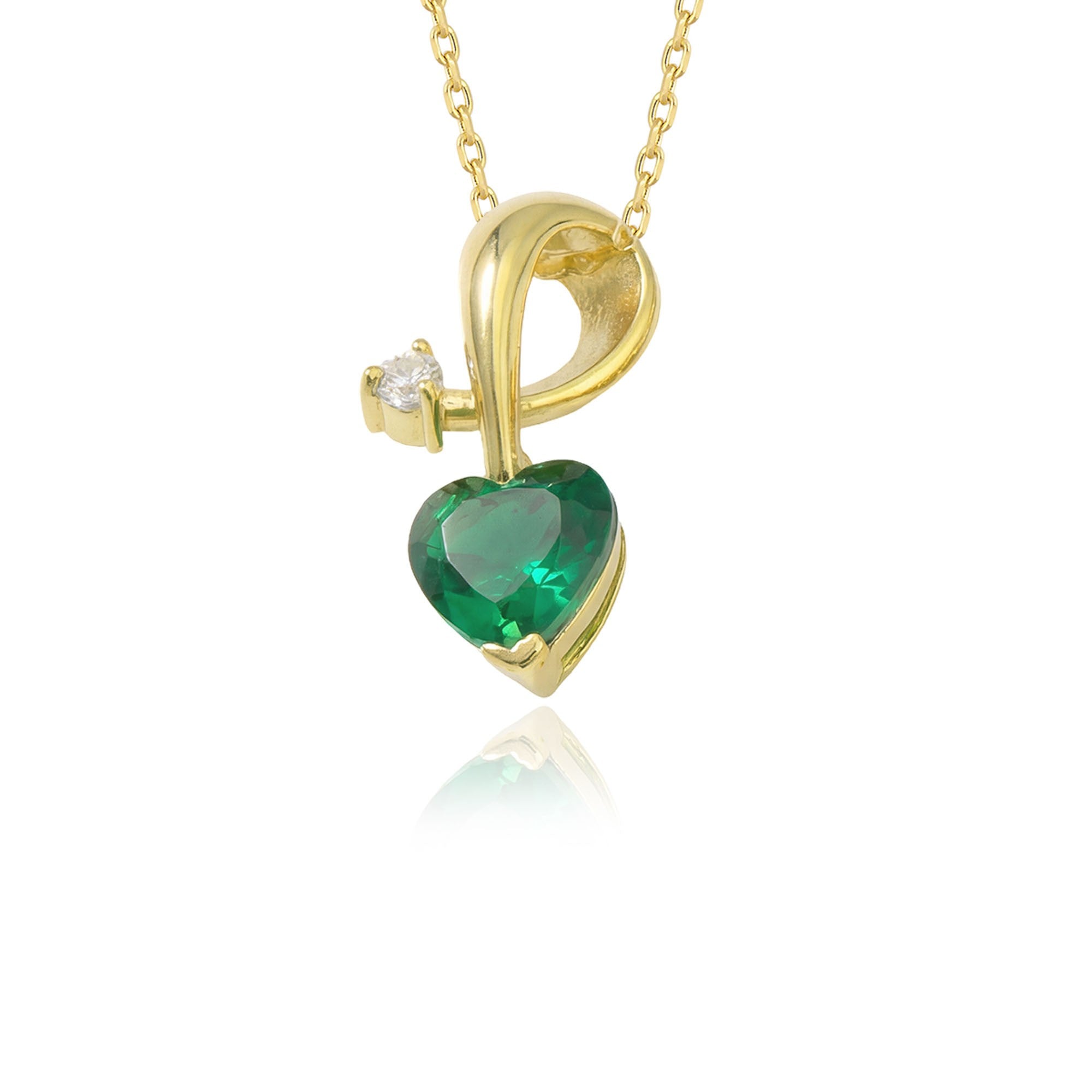 Heart Emerald Necklace with Diamond Swirl in gold