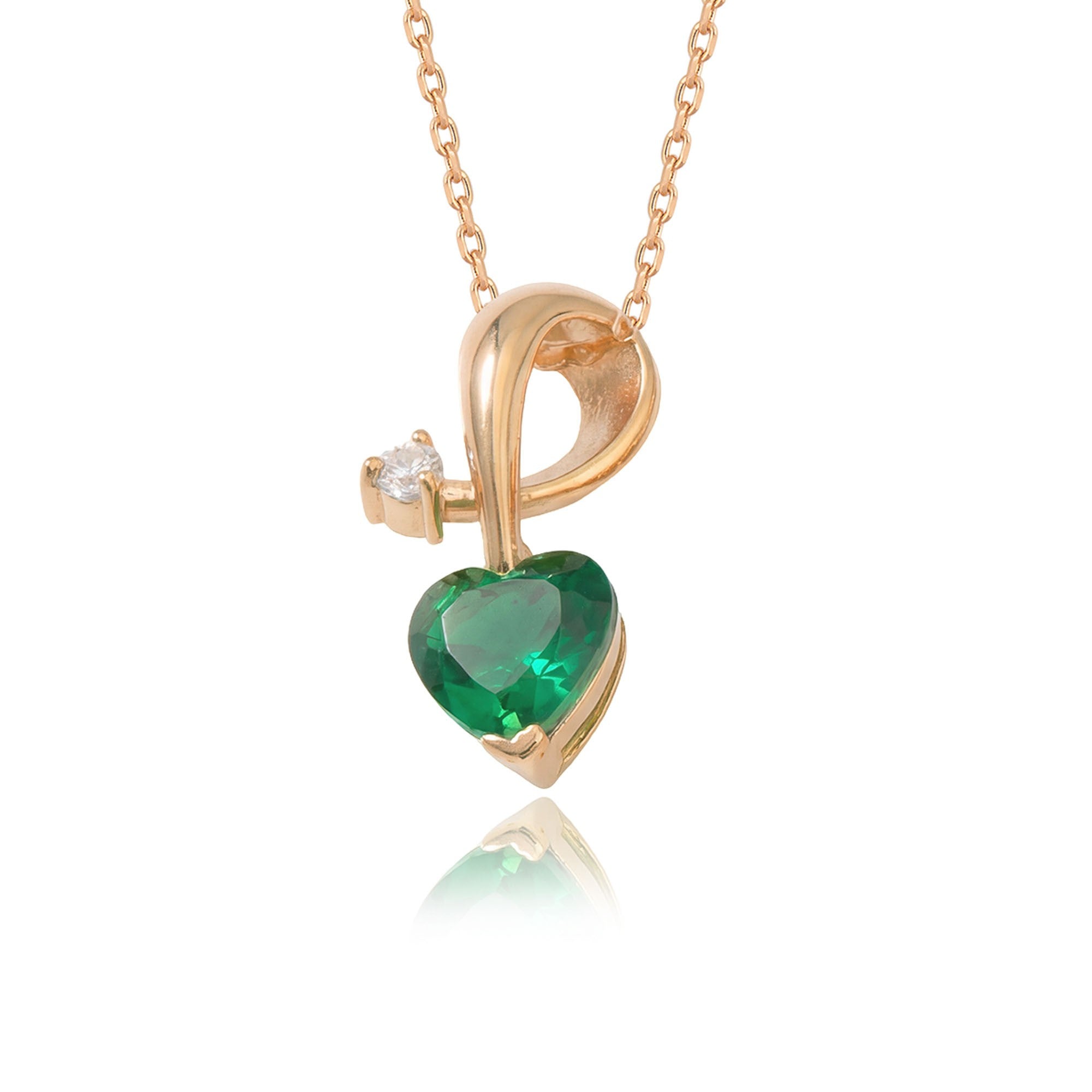 Heart Emerald Necklace with Diamond Swirl in rose gold