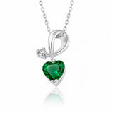 Heart Emerald Necklace with Diamond Swirl in silver