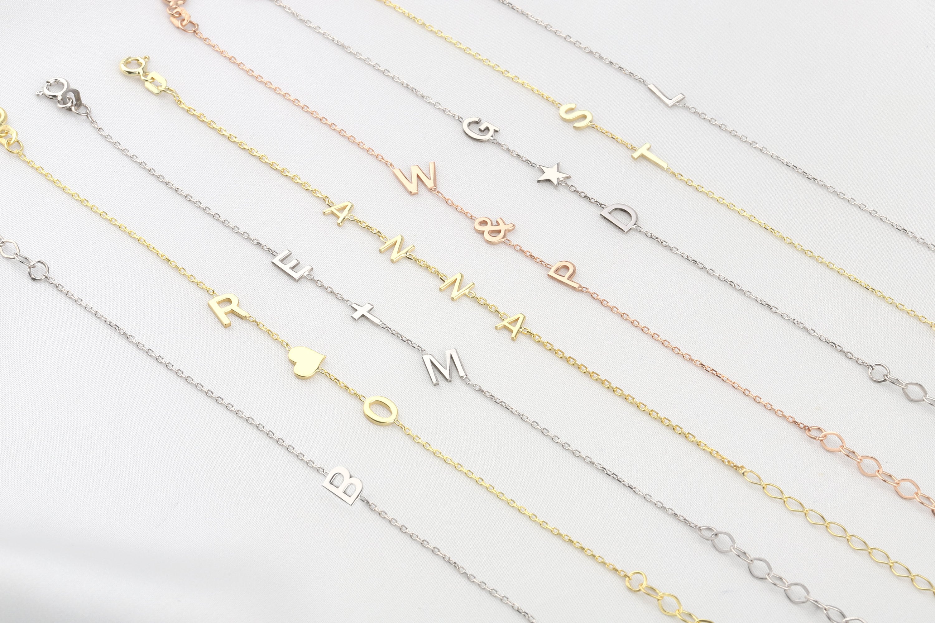 Silver Couple's Initials Bracelet, Personalized Gifts, 14K Gold Letter Bracelet, Custom Made Birthday Gifts For Wife, Gift For Mothers Day