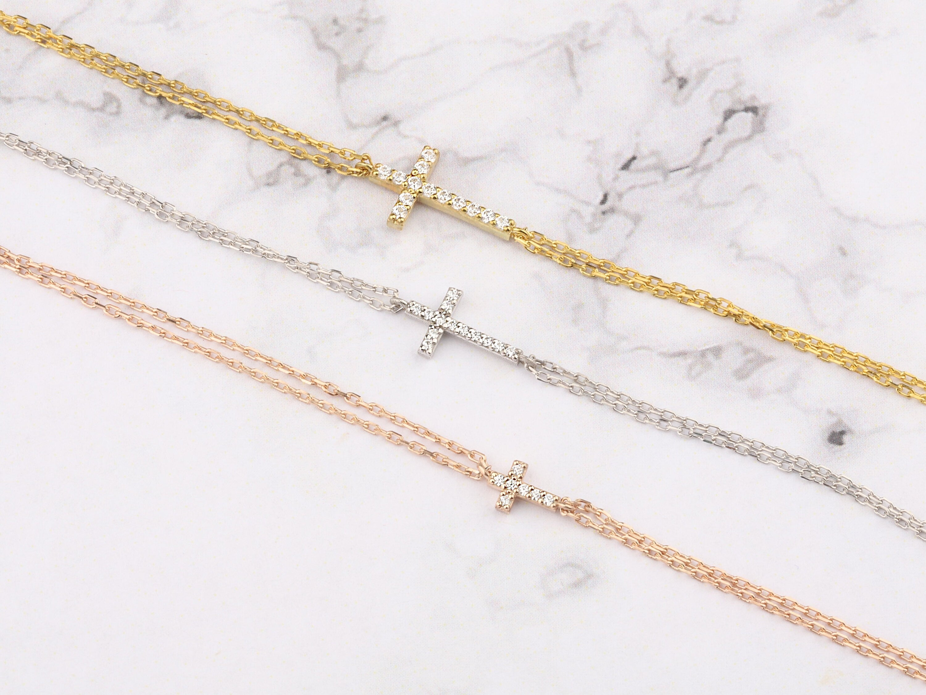 Silver Zircon Diamond Cross Bracelets, Birthday Gifts For Daughter, 14K Gold Cross Bracelet, Graduation Gift For Her, Gift For Mothers Day