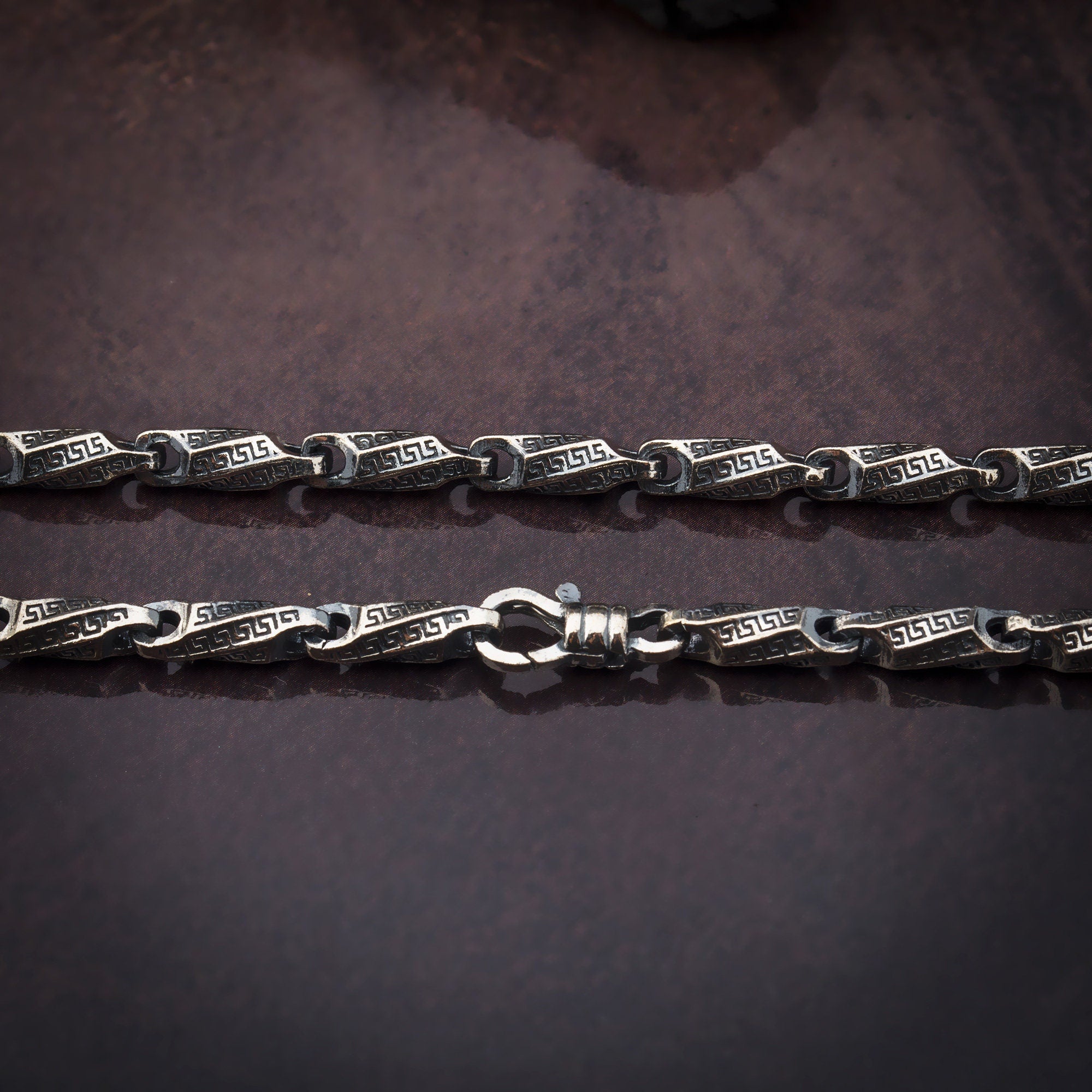 Silver Byzantine Chains, Handmade Engraved Chain Necklace, Chunky Chain Necklace For Men's, Gift For Father's, Unique Gift For Father's Day