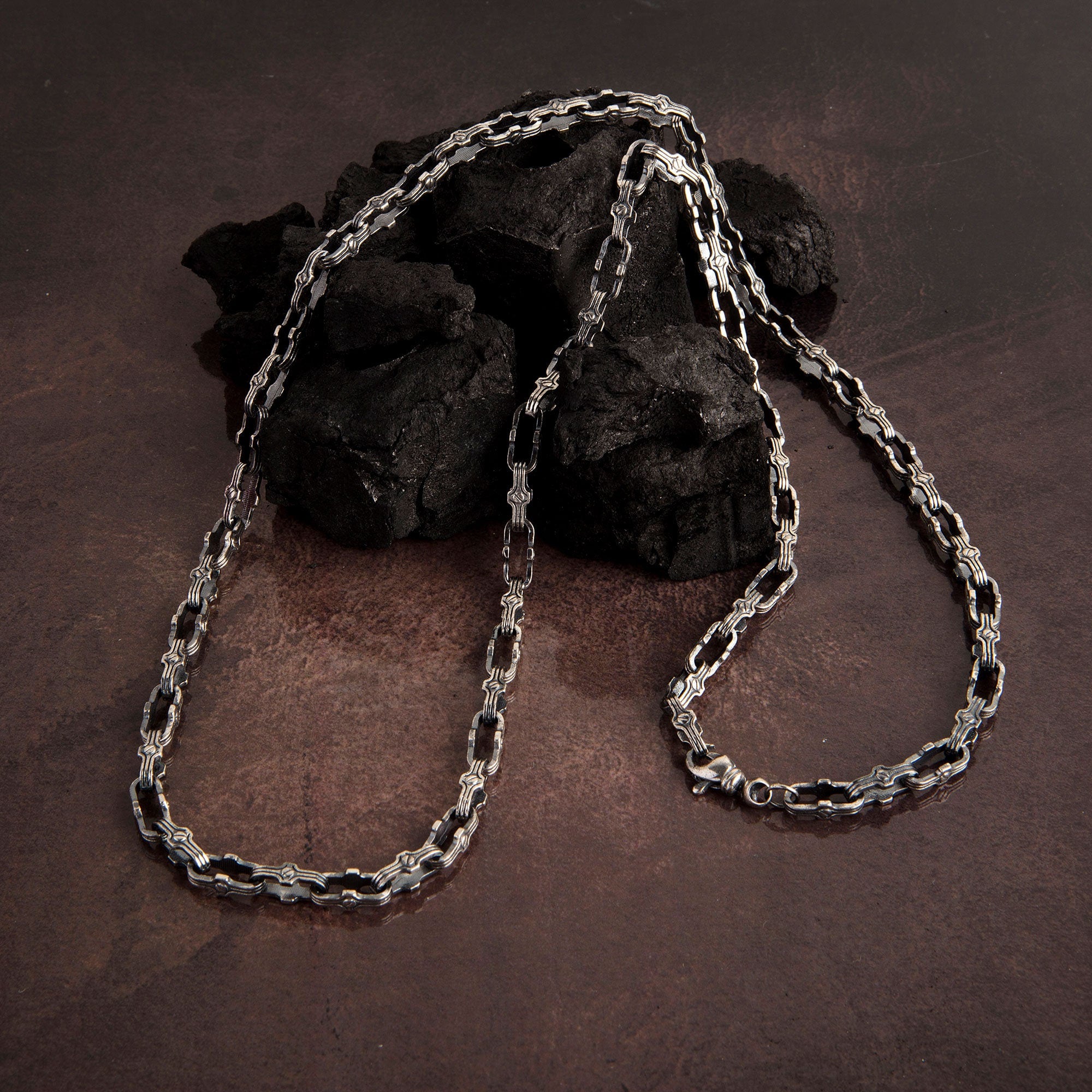 Sterling Silver Chunky Chain Necklace For Men, Oxidized Silver Link Chain Necklaces, Best Gifts For Boyfriends, Unique Gift For Father's Day