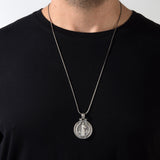 Silver Saint Benedict Necklace, St Benedict Cross Pendants, Catholic Religious Men Jewelry, Protection Pendant, Unique Gift For Father's Day