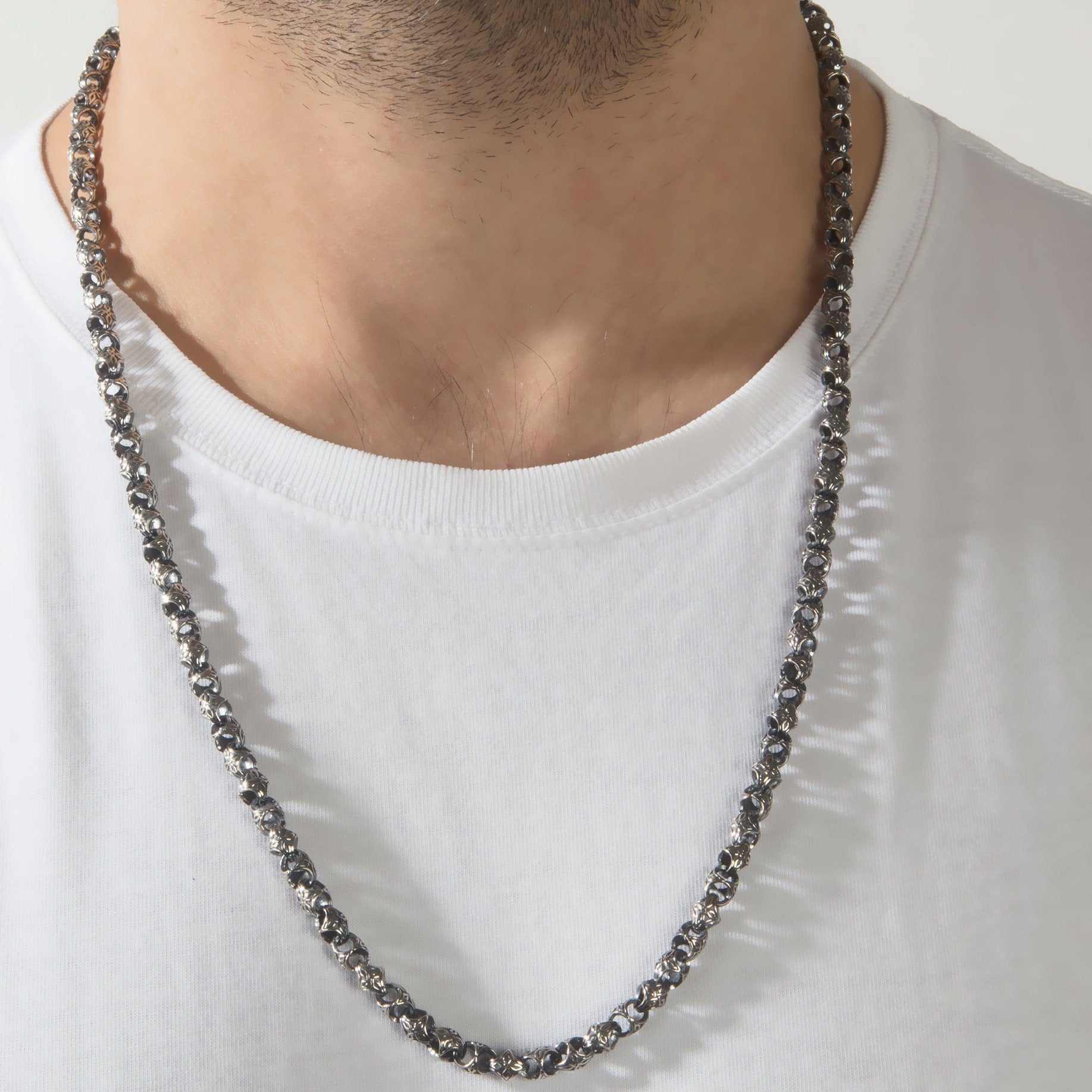 Oxidized Byzantine Chain Necklace, Sterling Silver Jewelry For Men, Unique Chain Necklace, Gifts For Father's, Unique Gift For Father's Day