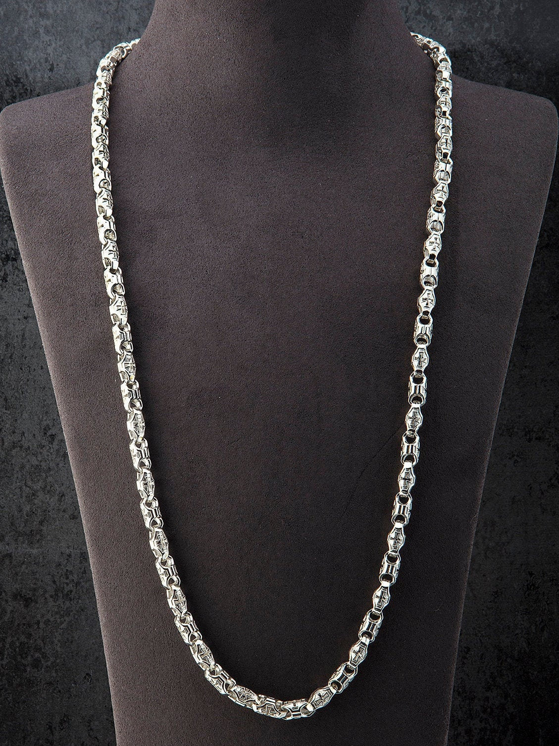 Sterling Silver Byzantine Chain Necklace, Unique Chain Necklace For Men's, Cross Patterned Man Chain Necklace, Unique Gift For Father's Day