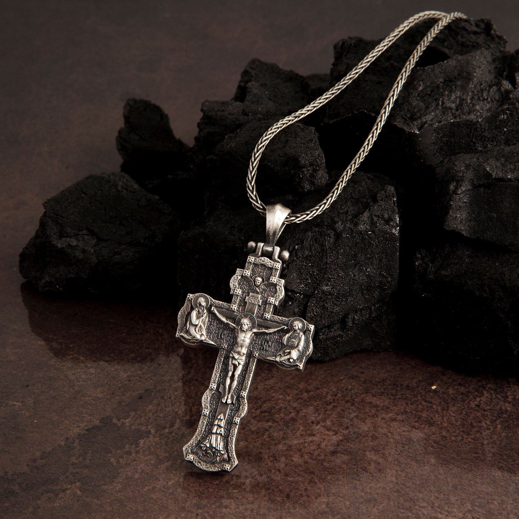 Silver Cross Necklace For Men, Jesus Christ Crucifix Necklace, Catholic Cross For Women, Gift For Catholic Men, Unique Gift For Father's Day