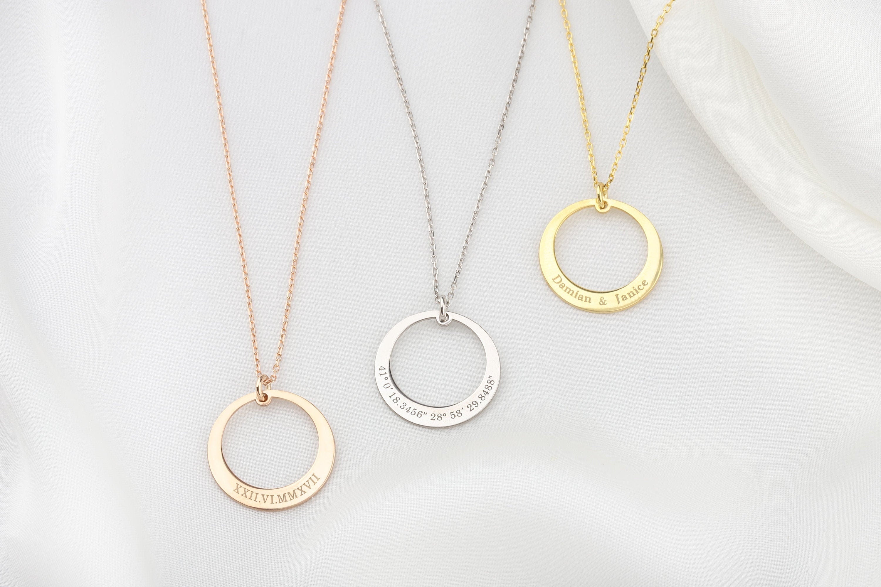 Silver Circle Name Necklace, 14K Gold Family Name Initial Necklace, Birthday Gift For Her, Personalized Gift For Mom, Gift For Mothers Day
