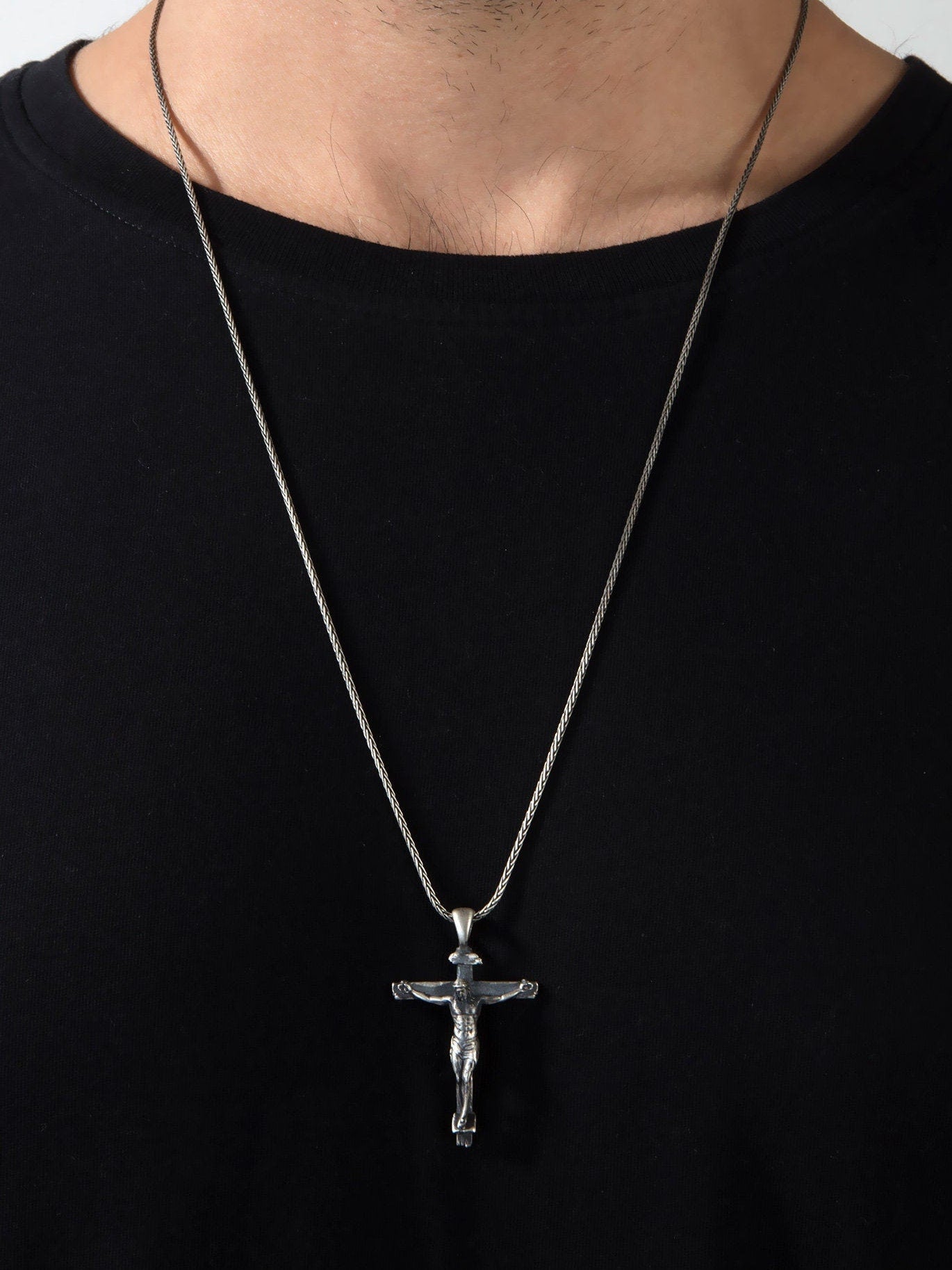 Sterling Silver Cross Necklace For Men, 14K Gold Crucifix Necklace For Women, Religious Jewelry, Gifts For Men, Unique Gift For Father's Day