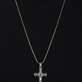 Men’s Sterling Silver Cross Necklace with Garnet & White Zircons