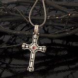 Men’s Sterling Silver Cross Necklace with Garnet & White Zircons